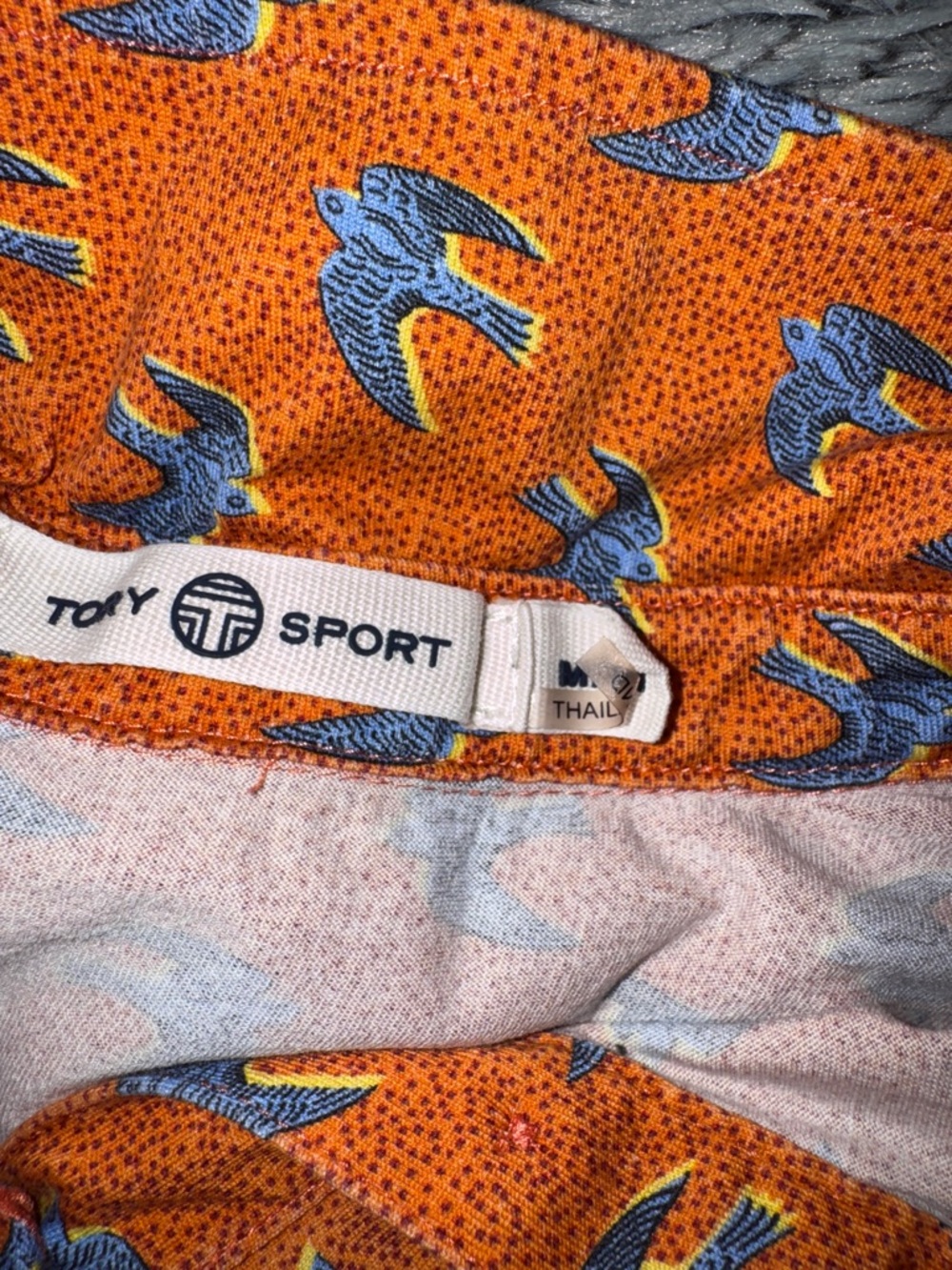 Tory Sport Orange Polo W/blue Sparrow Birds, Tory Burch, Tennis, Golf M - Picture 6 of 10